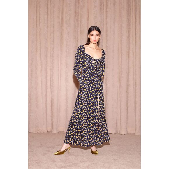 Staud Josephine Dress in Navy Abstract Wave